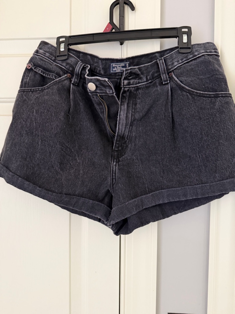 Abercrombie & Fitch Washed Black Denim Cuffed Shorts